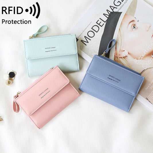 RFID short wallet in burgundy color