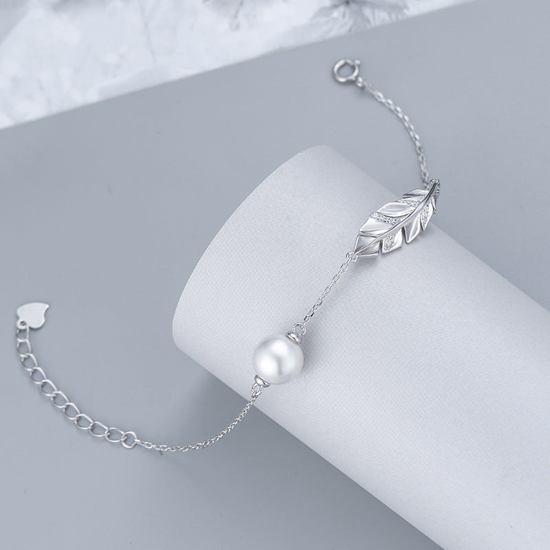 S925 silver leaf bracelet front view