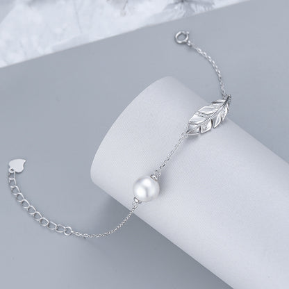 S925 silver leaf bracelet front view