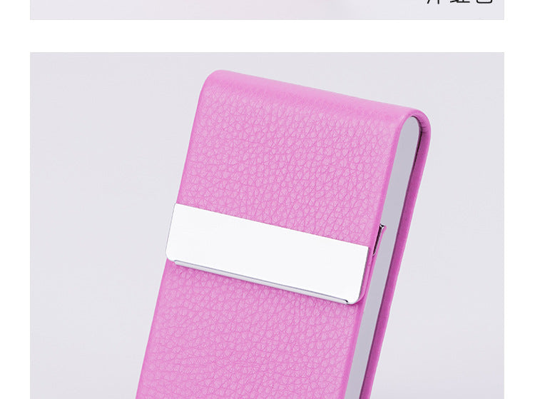 Business card holder in gray PU leather