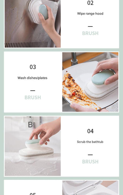 Showcase of colorful scrub brushes in a cleaning setup