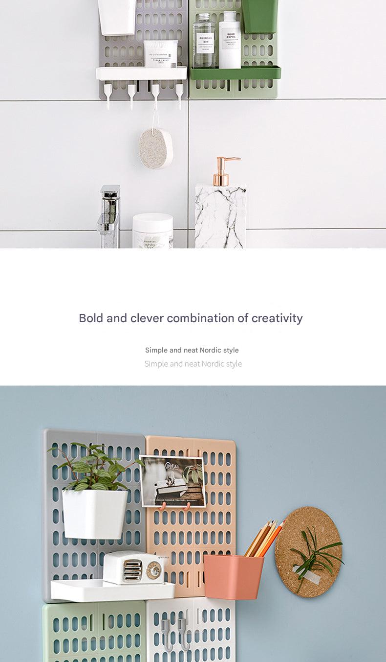 gray storage shelf for bathroom essentials