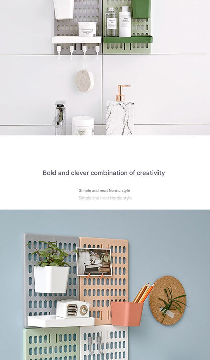 gray storage shelf for bathroom essentials