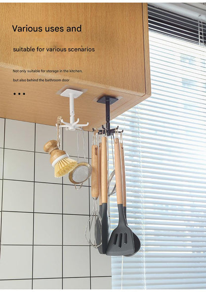 Adhesive rotating hook in kitchen setting
