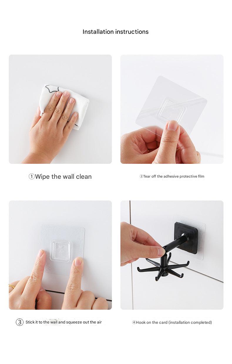 Adhesive rotating hook in kitchen setting