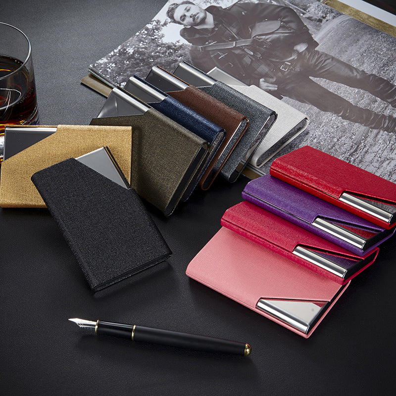 Open business card holder showcasing cards