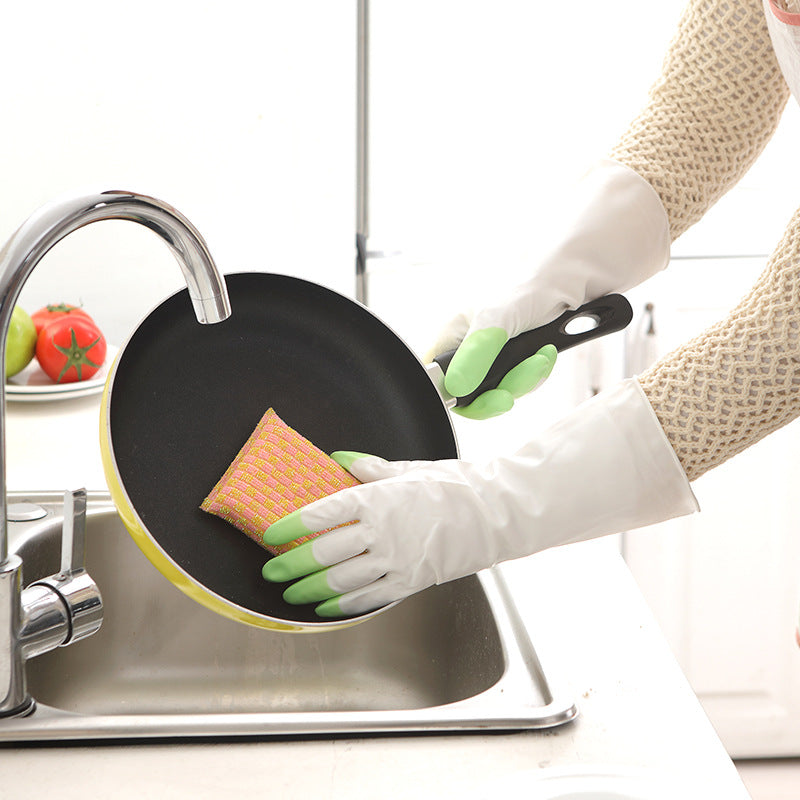 Pink latex dishwashing gloves