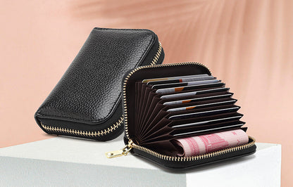RFID blocking leather wallet in coffee color