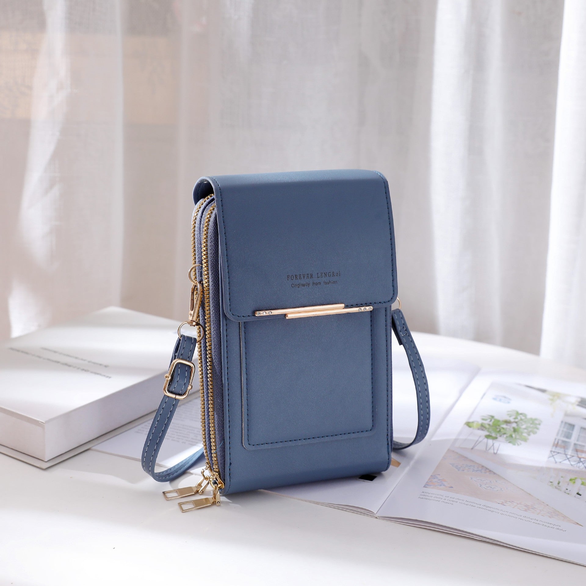 Gray trendy PU bag with multiple pockets