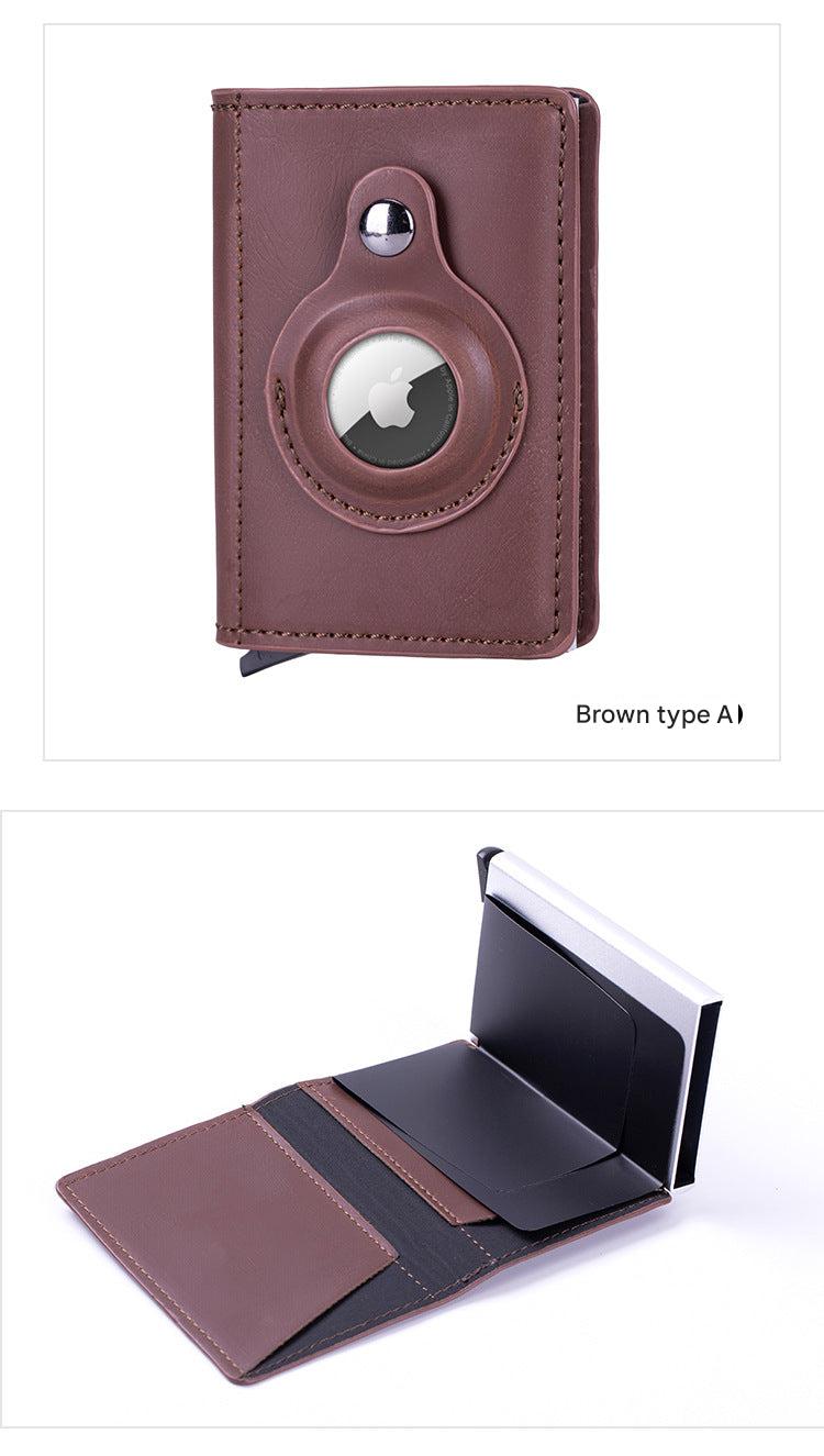Smart leather wallet with Airtag tracking in black