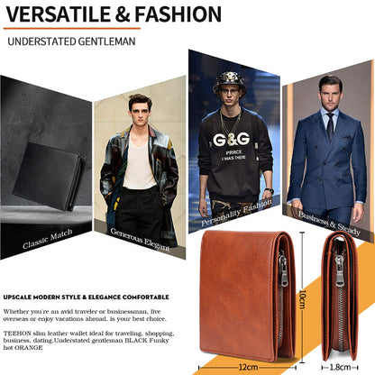 Men's wallet with coin pocket in brown