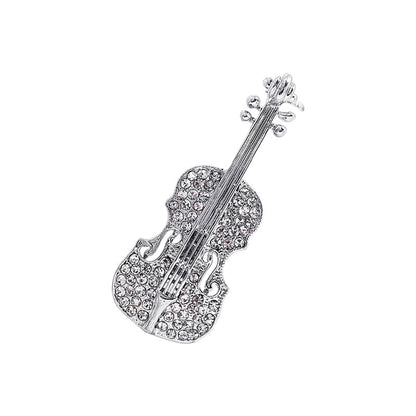 Sparkling Rhinestone Violin Brooch on White Background