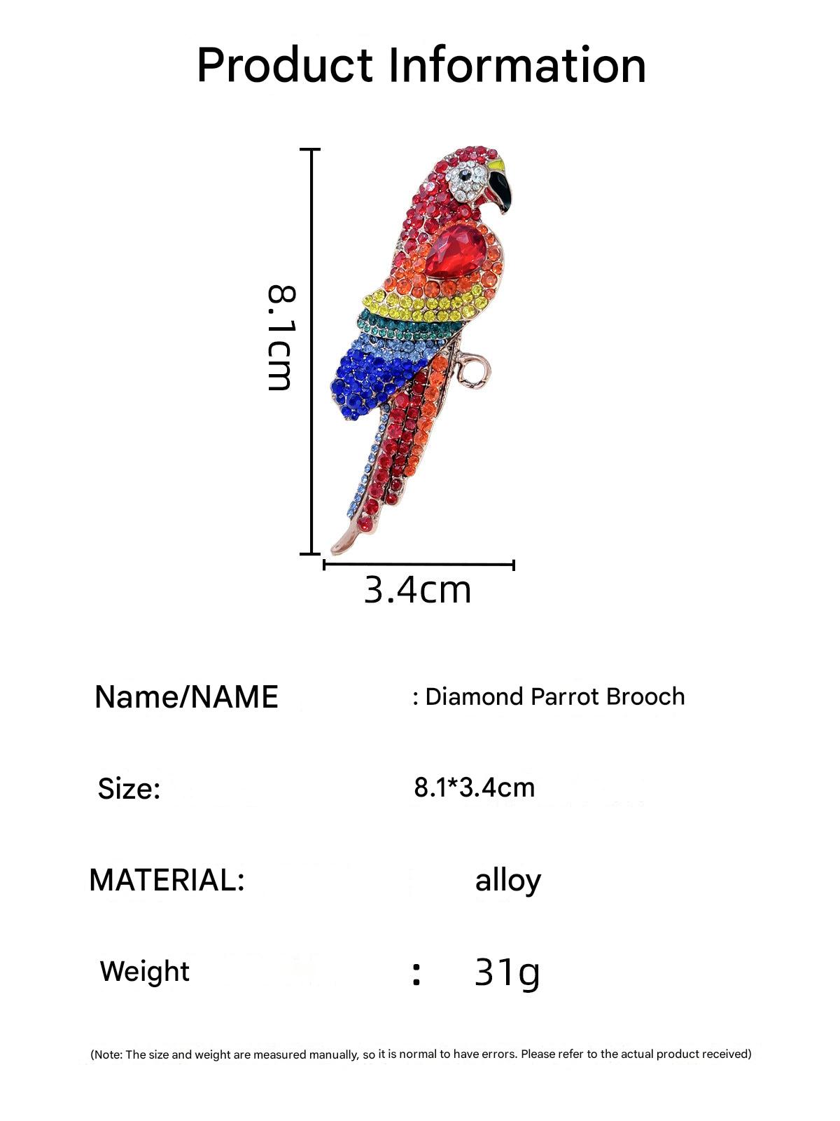 Shiny parrot brooch with intricate design