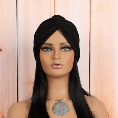 Fashionable model wearing a twist headwrap beanie