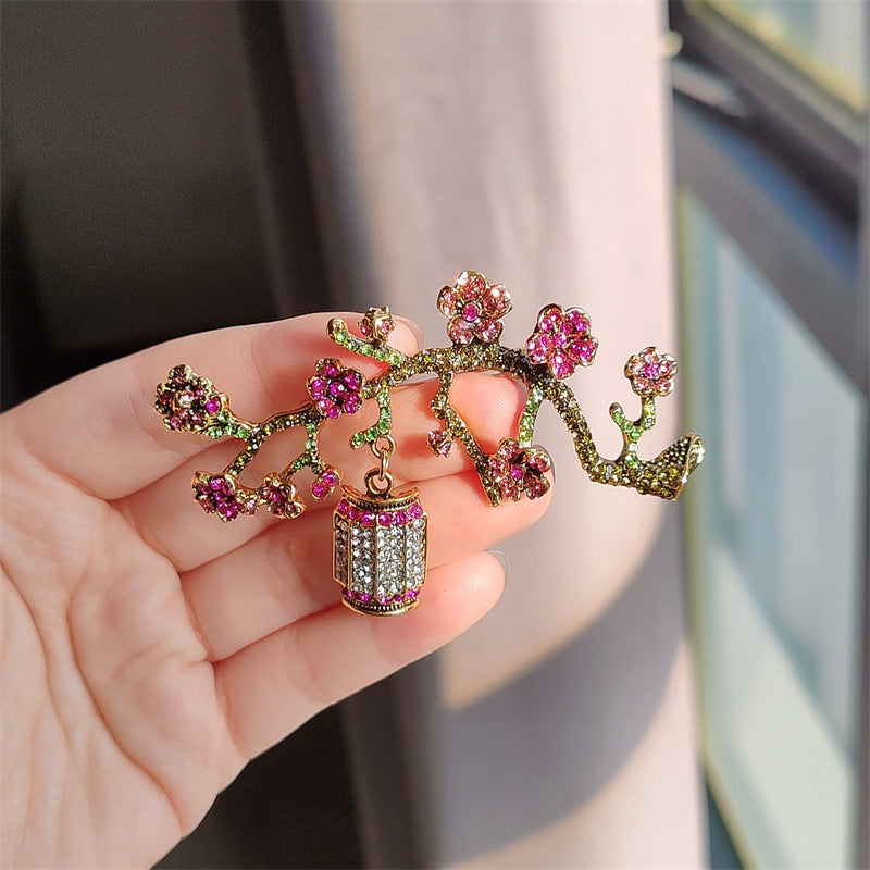 Rhinestone floral pin on fashion model