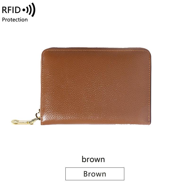 RFID blocking leather wallet in orange color