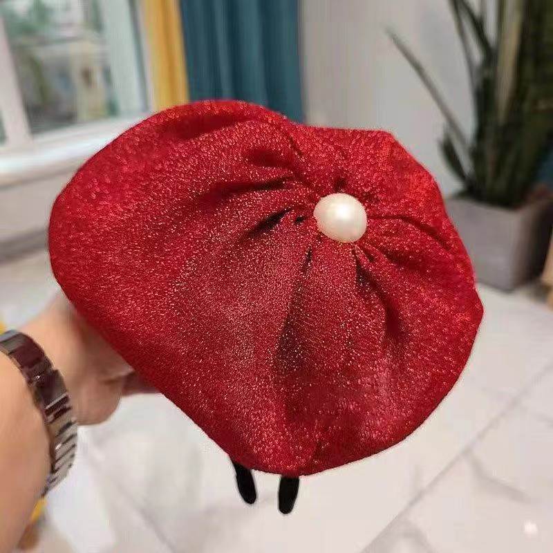 Elegant Retro Pearl Bow Beret Hat Image 2