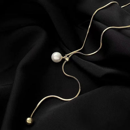 Elegant Pull-Down Pearl Long Necklace Image 2