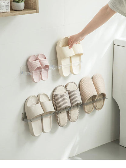 Wall-mounted shoe organizer in bathroom