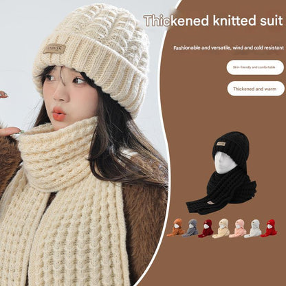 Winter knit hat and scarf set in pink color