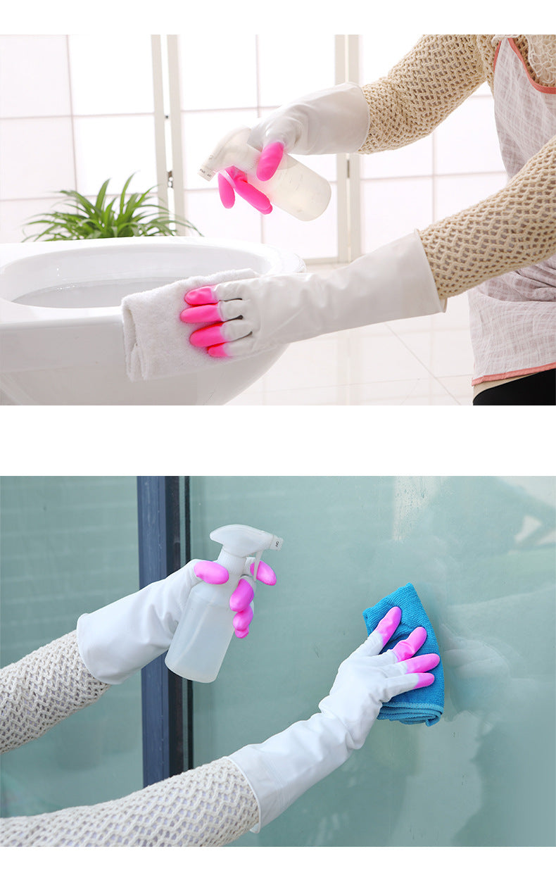 Pink latex dishwashing gloves