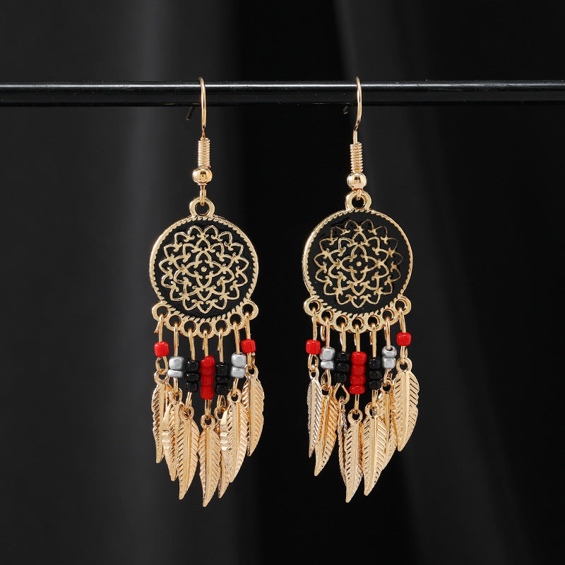 Bohemian dreamcatcher tassel earrings red
