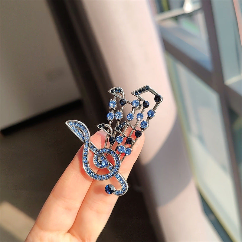 musical note brooch blue color rhinestones