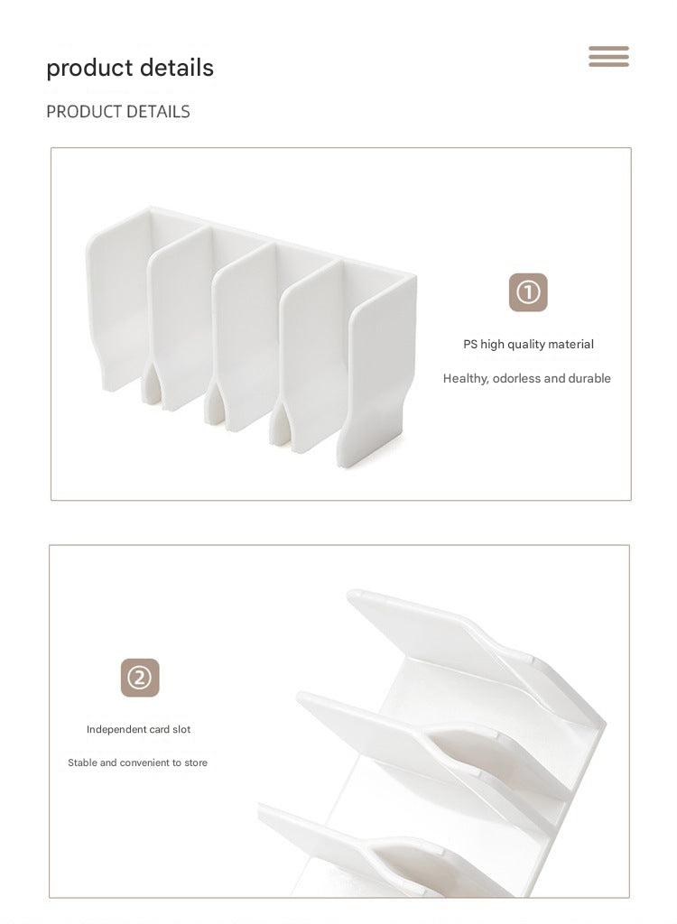 Detailed view of four-layer makeup organizer
