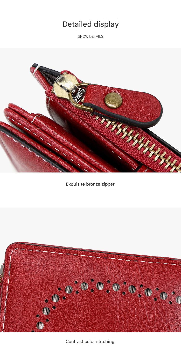 RFID blocking women's wallet in burgundy