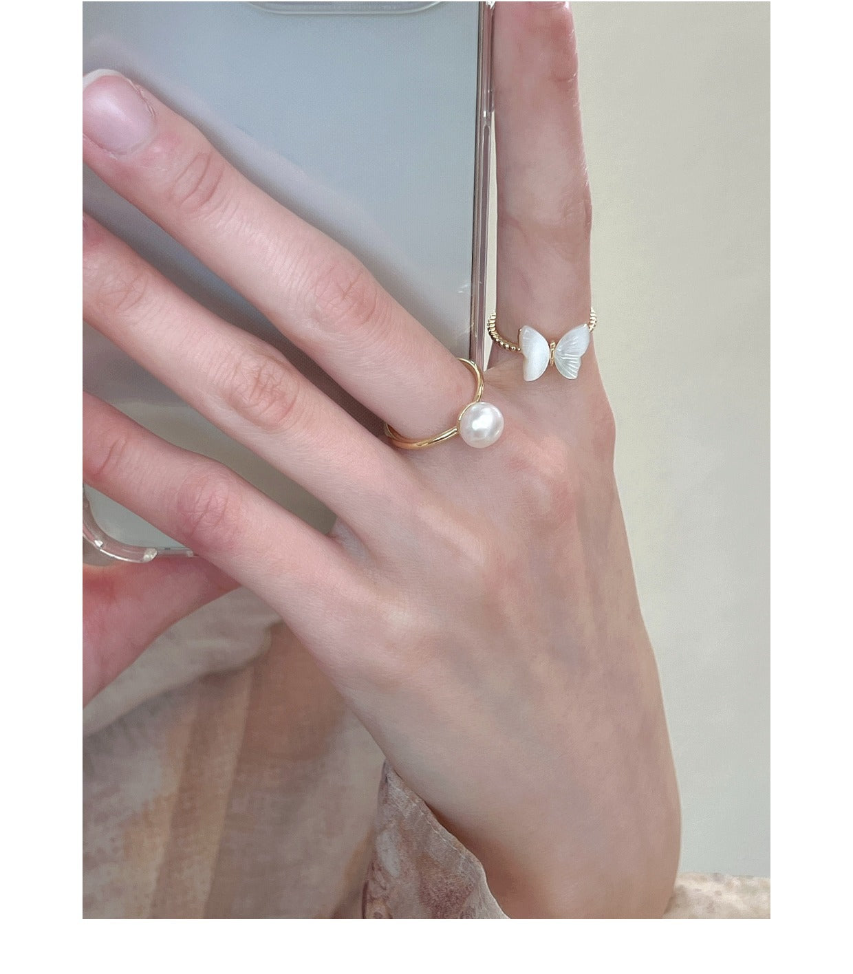 Butterfly ring with pearl for women - image 1