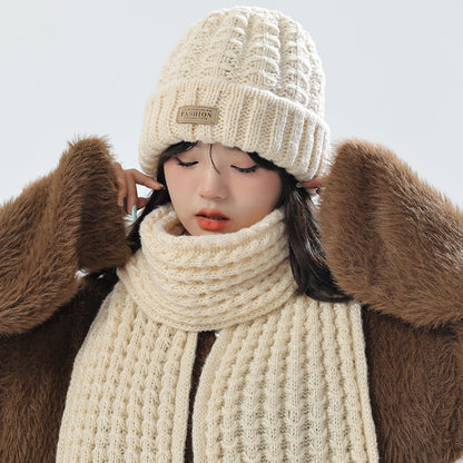Cozy gray knit hat and scarf duo