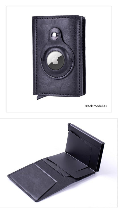Smart leather wallet with Airtag tracking in brown