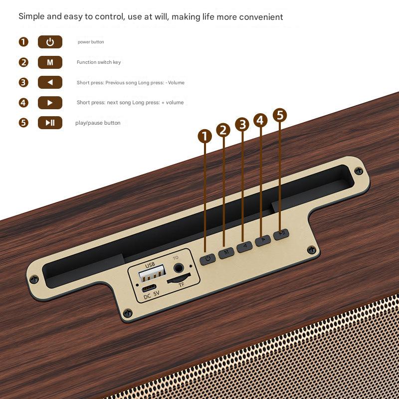 Vintage wooden Bluetooth speaker displayed on a table