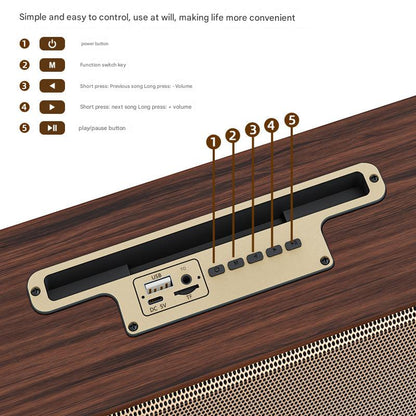 Vintage wooden Bluetooth speaker displayed on a table