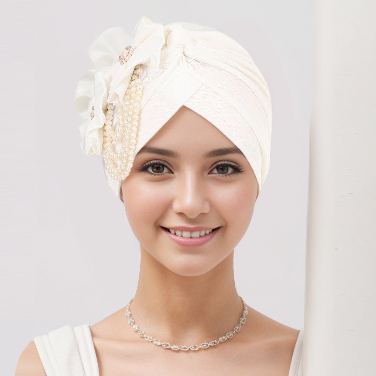 Elegant floral pearl accessory hijab cap - image 1