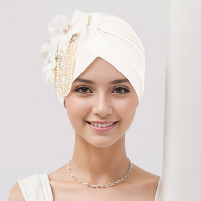 Elegant floral pearl accessory hijab cap - image 1