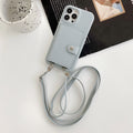 Litchi pattern left and right card holder lanyard gray blue