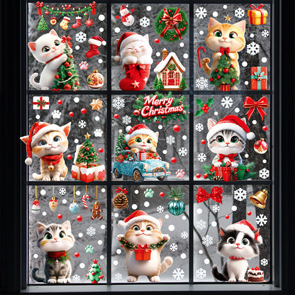Cat window sticker design with red bow 1