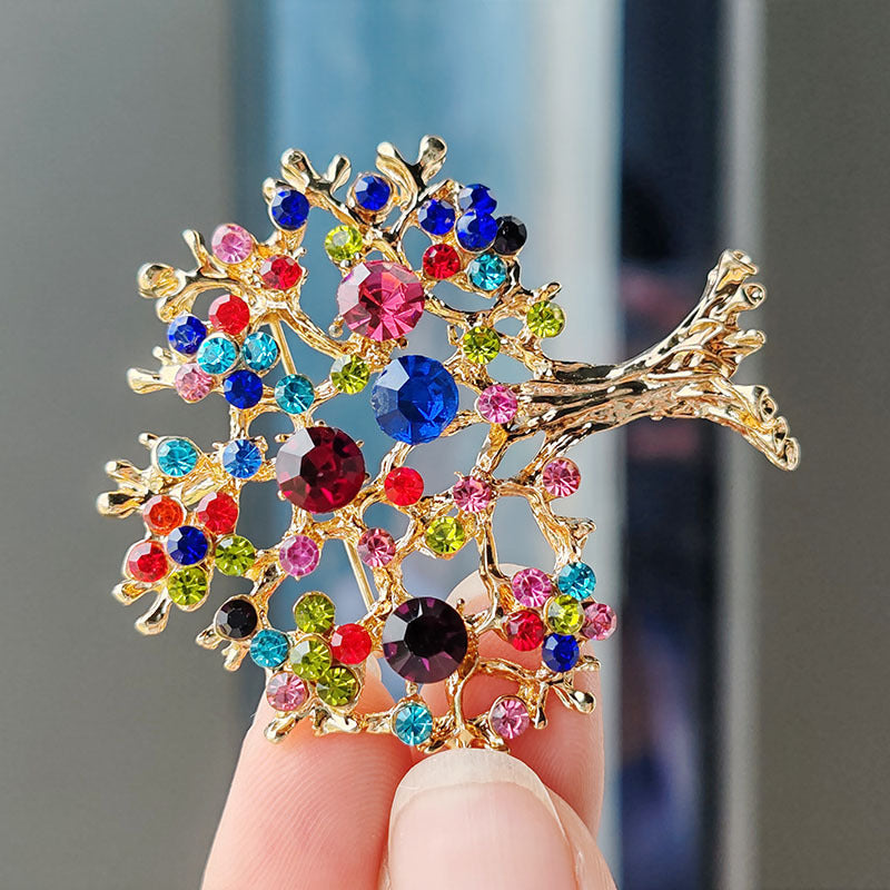 Rainbow crystal Christmas tree brooch for women