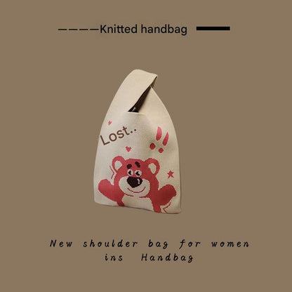 Knitted Tote Bag with Stripe Pattern