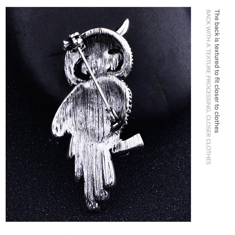 Owl Brooch with Crystals - Blue