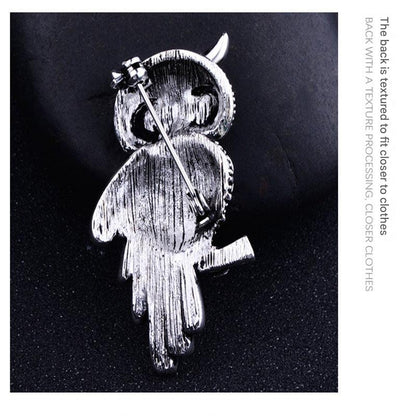 Owl Brooch with Crystals - Blue
