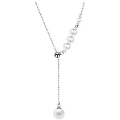 Model wearing S925 silver tassel necklace