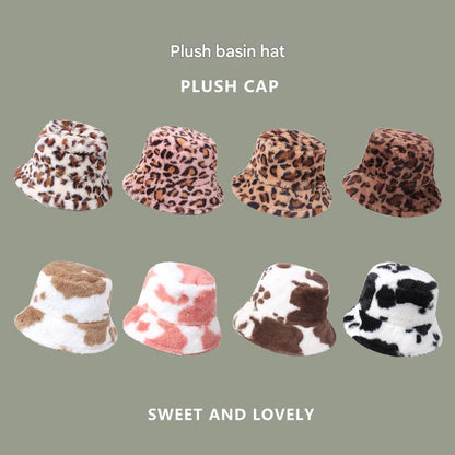 Leopard print fisherman hat model wearing