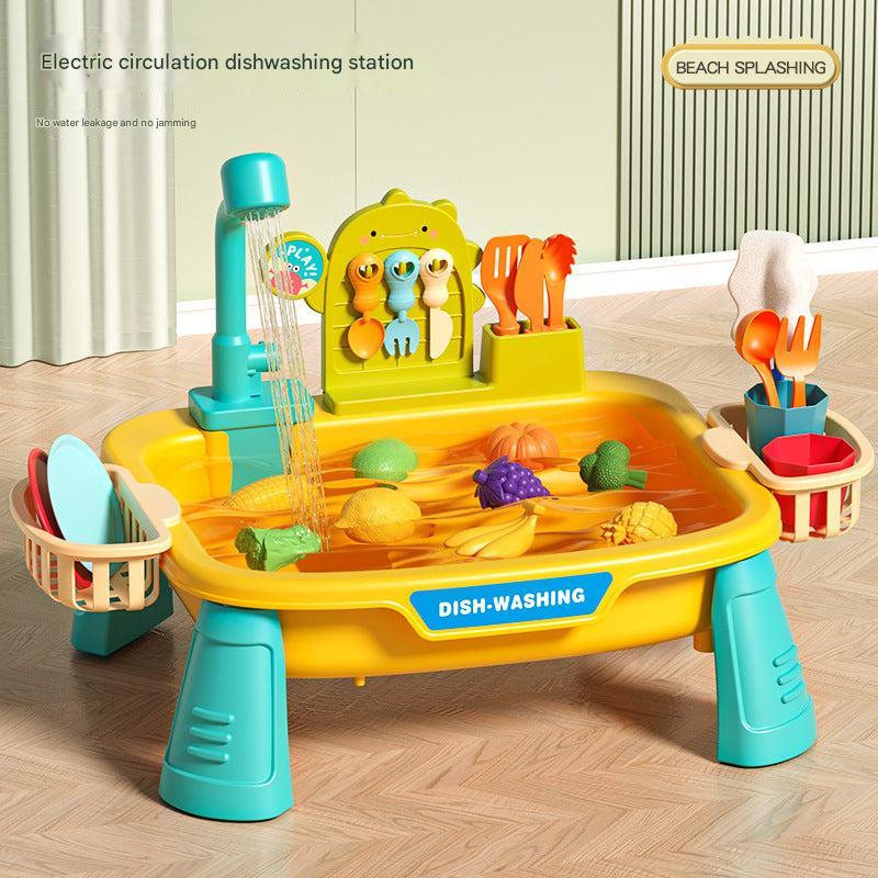 plastic toy kitchen with green frog design