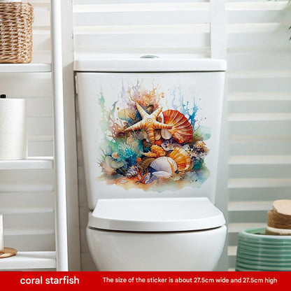 Coral starfish toilet sticker on white background