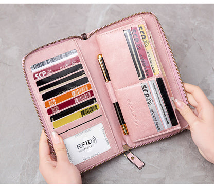 RFID women's wallet showing spacious compartment