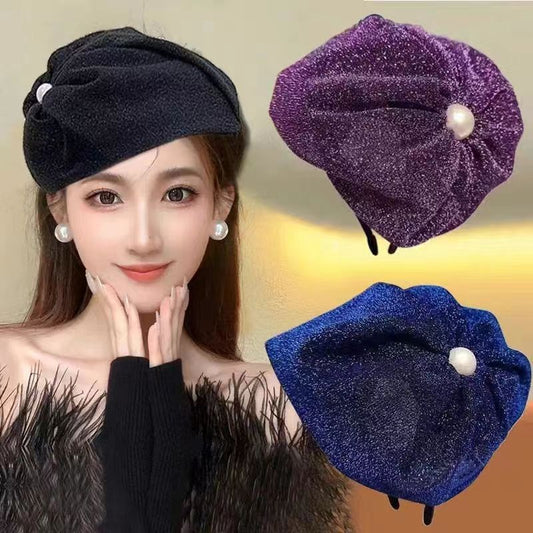 Elegant Retro Pearl Bow Beret Hat Image 9