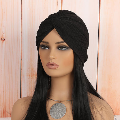 Fashionable model wearing a twist headwrap beanie