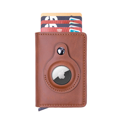 Smart leather wallet with Airtag tracking in black